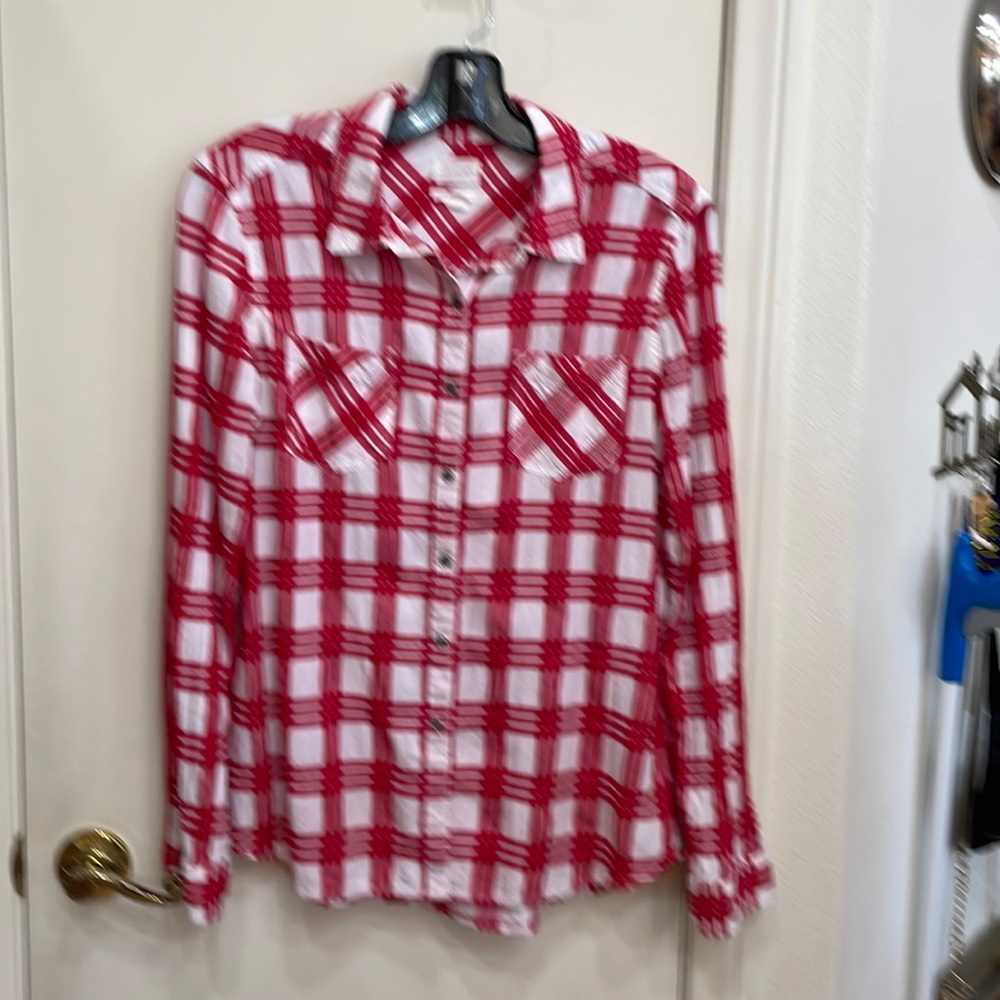 Red check gauze western shirt